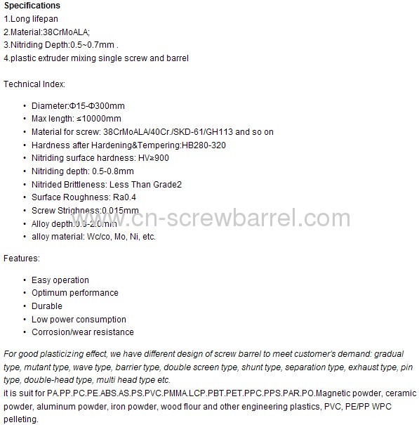 plastic extruder mixing single screw and barrel