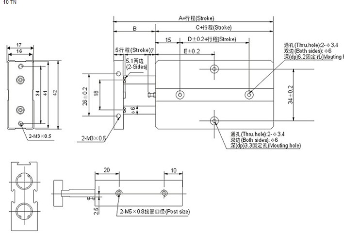 mini double shaft air cylinder airtac TN series 