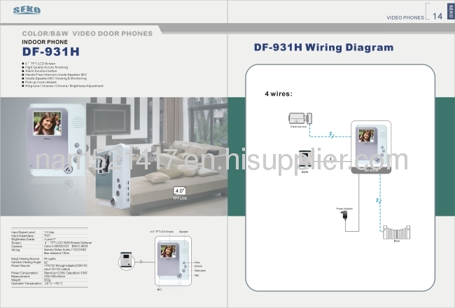 Hot selling color video door phone 4 wires night vision intercom(DF-931+OUT9