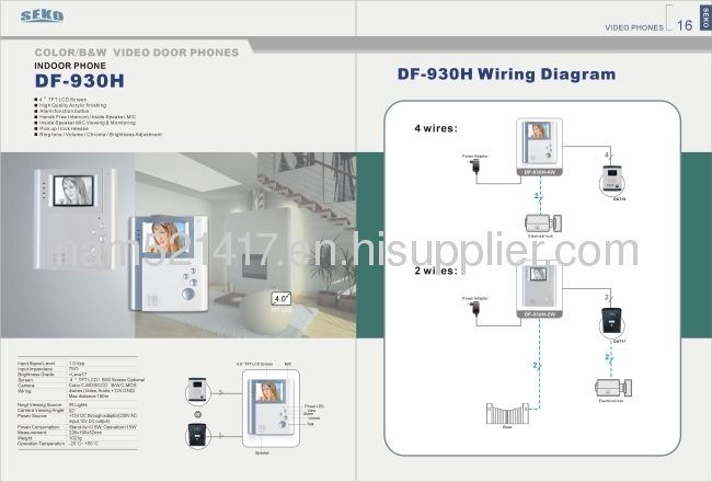 Hot selling color video door phone 4 wires night vision intercom(DF-930H+OUT9