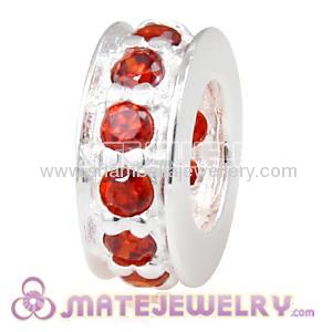 pave Red CZ Stone Sterling Silver European spacer beads for bracelets