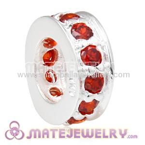 pave Red CZ Stone Sterling Silver European spacer beads for bracelets