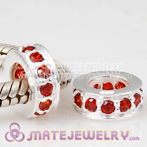 pave Red CZ Stone Sterling Silver European spacer beads for bracelets
