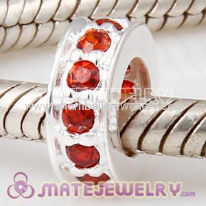 pave Red CZ Stone Sterling Silver European spacer beads for bracelets