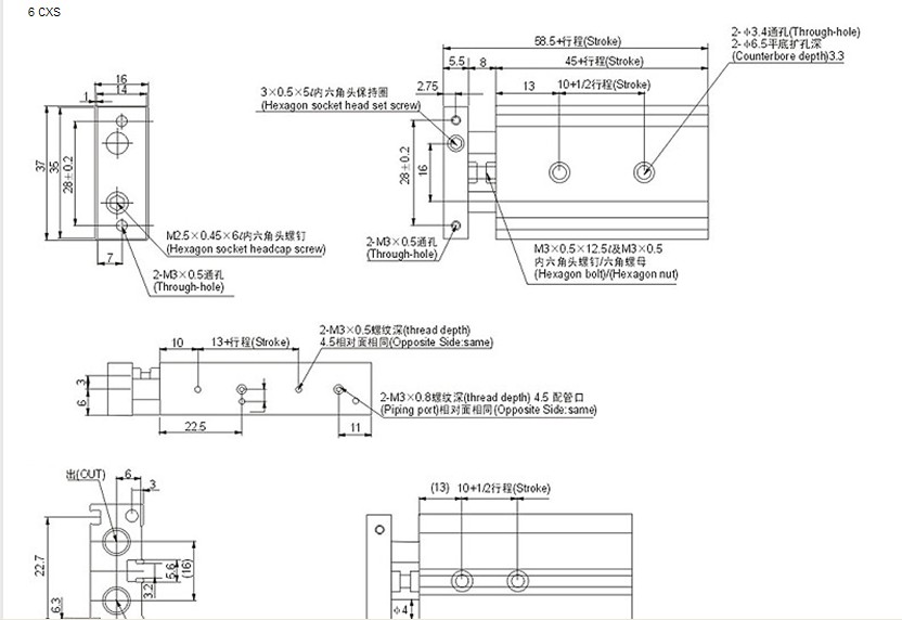 SMC mini thin double shaft pneumatic cylinder CXSM ,CXS 