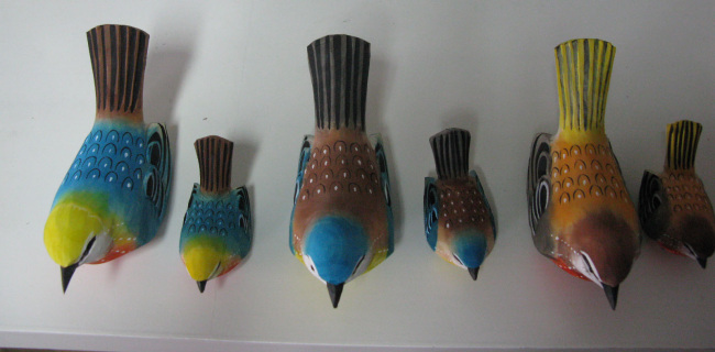 Wood Carved Colorful Birds