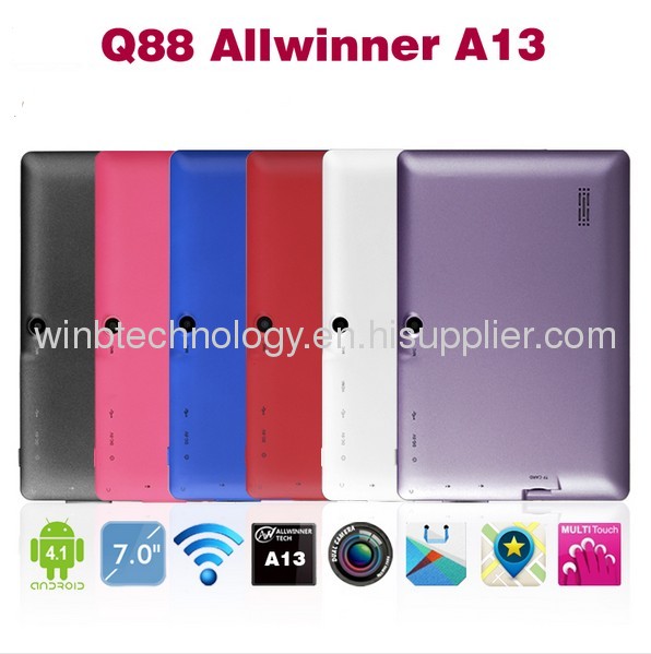 NEW 7 inch android 4.0 Capacitive Screen 512M 8GB / 4GB Camera WIFI Q88 allwinner a13 tablet pc 