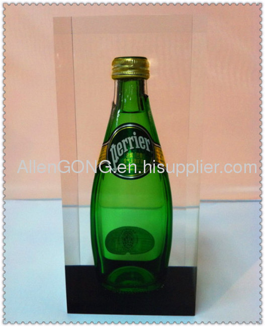 Clear Square Custom Acrylic Embedment with Bottle