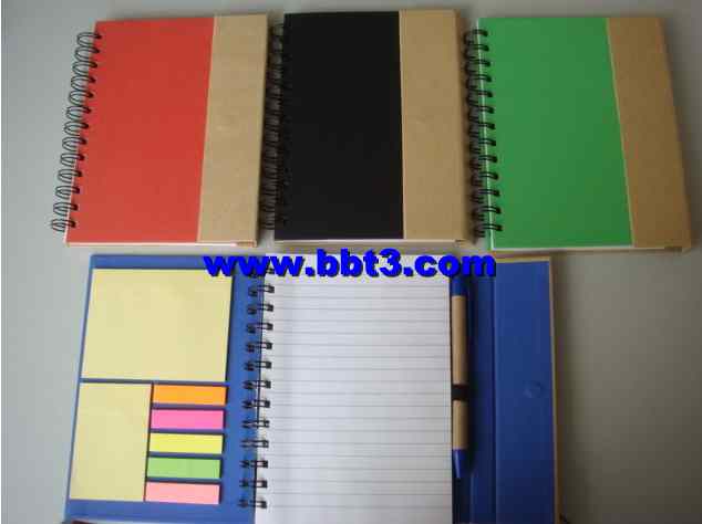 Promotional eco notebook with sticky notes and ballpen