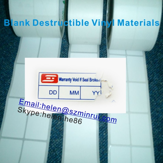 Blank destructible vinyl material stickers custom different size,white destructible security labels
