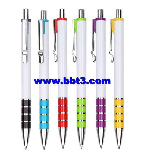 Promotional white barrel ballpen with metal clip