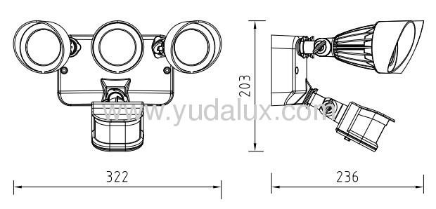 80 develed 3-head 3*3w outdoor wall motion sensor lighting