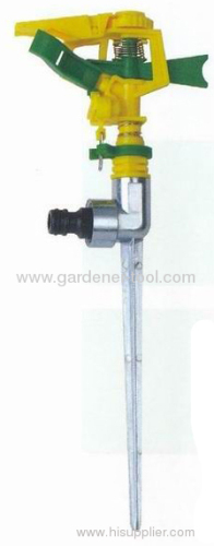 Plastic impulse lawn sprinkler with zinc spike