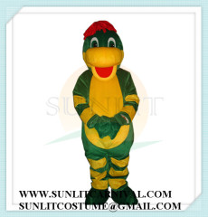 green and yellow dino mascot costume