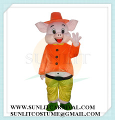 orange jacket pig mascot costume