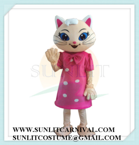 pink dress cat mascot costume