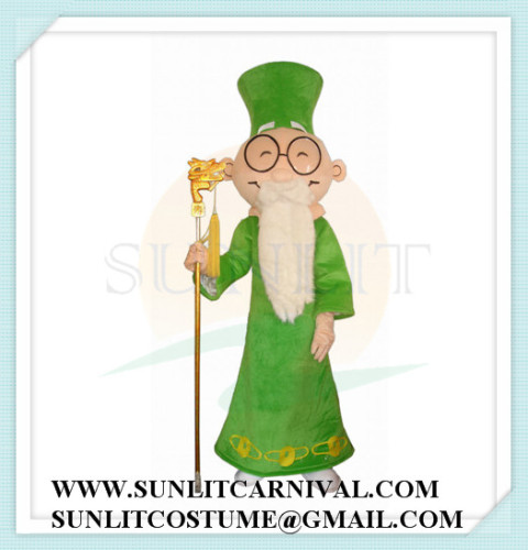 green suit old man mascot costume
