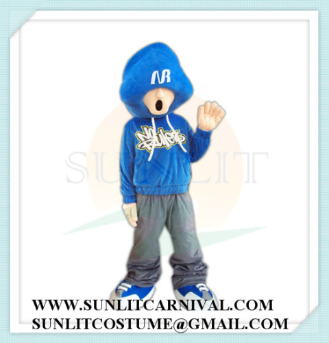 blue jacket dancing boy mascot costume