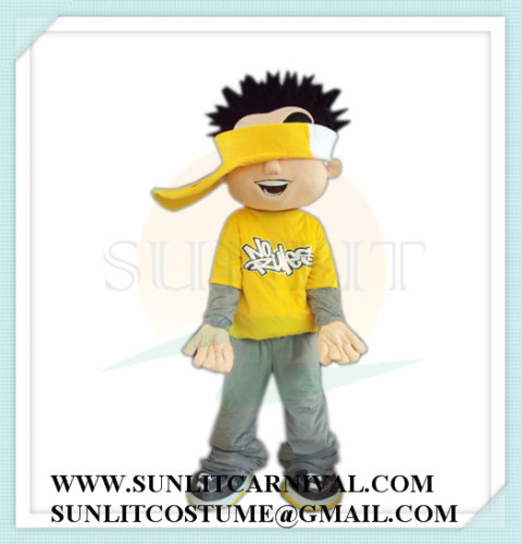 yellow jacket and hat boy mascot costume