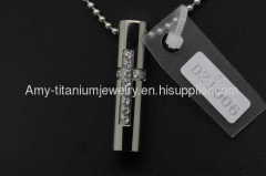 Shiny Polished stainless steel Pendant with CZ stone