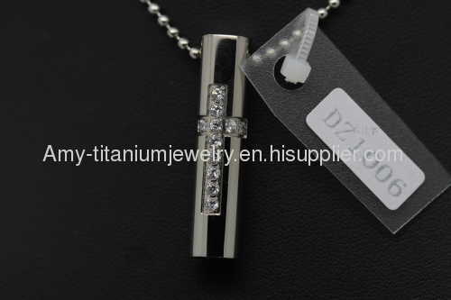 Shiny Polished stainless steel Pendant with CZ stone