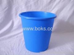 blue round plastic buckets
