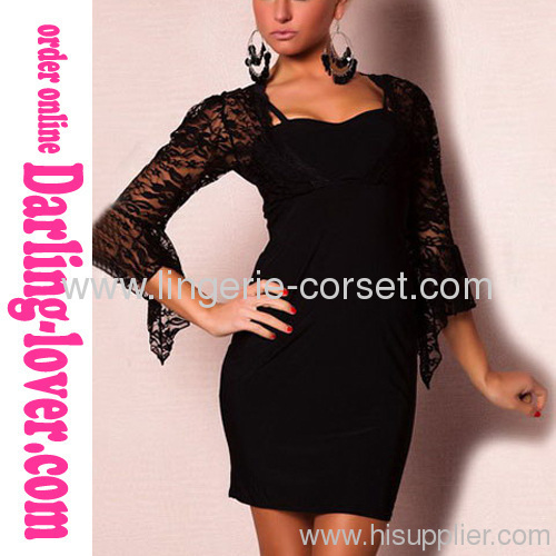 Sexy Lace Sleeve Black Dress