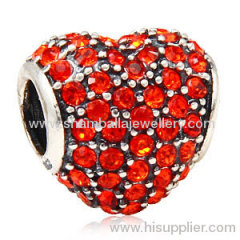 wholesale Big hole sterling pave crystal flower charm rhinestone heart beads