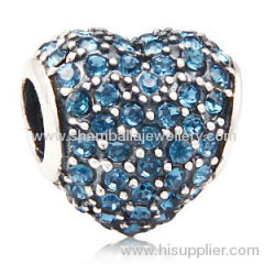 wholesale Big hole sterling pave crystal flower charm rhinestone heart beads