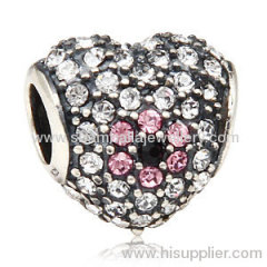 wholesale Big hole sterling pave crystal flower charm rhinestone heart beads