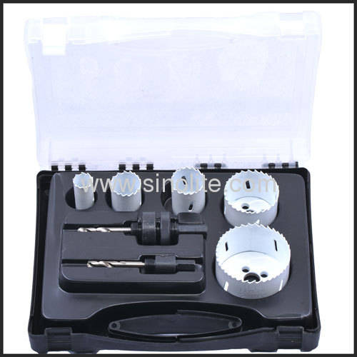 7pcs HSS Bi-metal hole saw set; sizes:7/8", 1-1/8", 1-1/4", 2", 2-11/16" (22-29-32-51-68mm) Arbors 3/8" hex, 7/16" hex