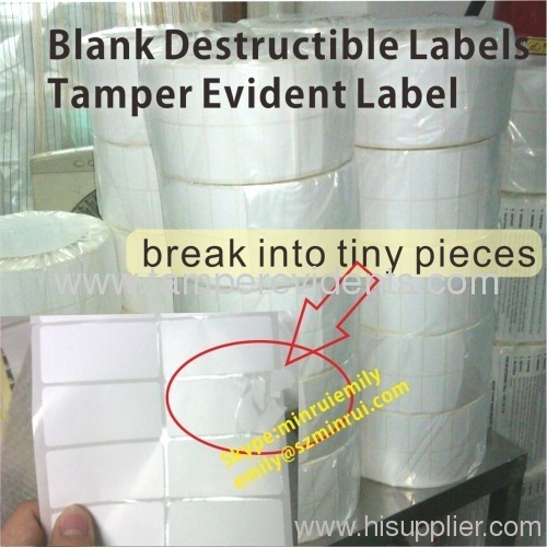 Blank Destructible Labels in rolls for barcode printing
