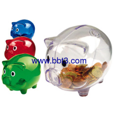 Promotional transparent plastic piggy coin bank