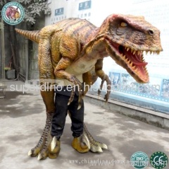 adult walking with dinosuar costume