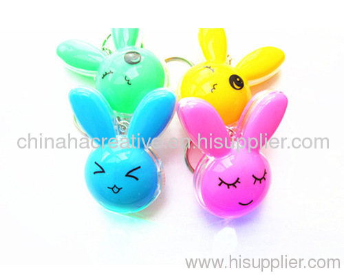 Rabbit led color flash light keychain with perfume inside, key chain necklace