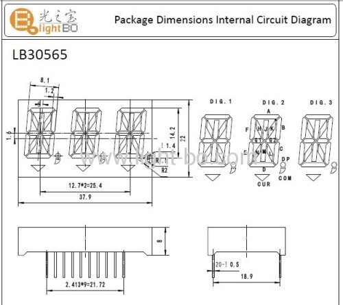 14,2 milímetros Personalizado (0,56) Dígito 14 Segment Display LED alfanumérico Triplo, vários coours disponíveis