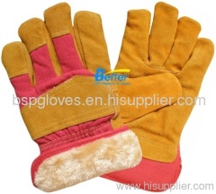 BGCL203W-Winter Warm Lining Cow Split Leather Palm Gloves