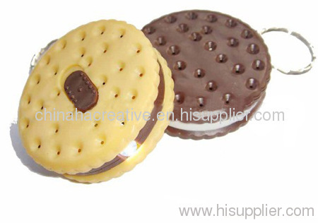Biscuit shaped Led keychain light,cookie key ring flashlight