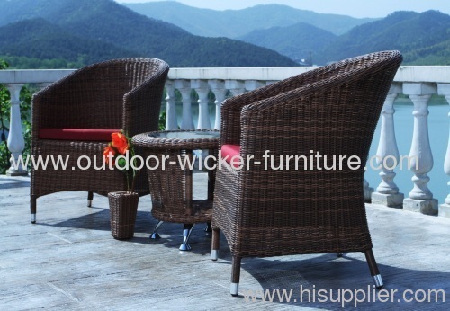 Patio wicker furniture coffee table and leisure chairs