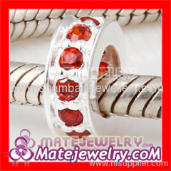 pave Red CZ Stone Sterling Silver European spacer beads for bracelets