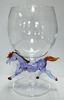 Art Hand Blown Clear Glass Goblet For Water With Purple Horse For Decoration