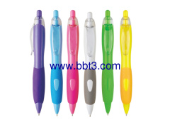 Promotional ballpen with solid barrel and rubber grip