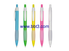 Promotional ballpen with colorful barrel and soft grip