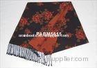 Comfortable Black Luxury Woven Silk ScarfPrinting Orange Flower