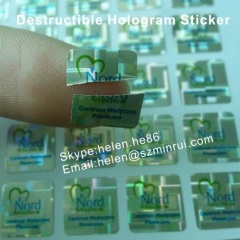Custom 3D hologram destructible vinyl sticker,tamper evident security adhesive label