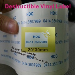 Custom self destructible vinyl sticker,ultra destructive security label