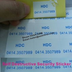 Custom self destructible vinyl sticker,ultra destructive security label