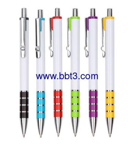 Promotional white barrel ballpen with metal clip