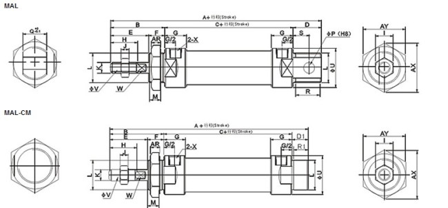 aluminium airtac compact cylinder mini type MAL series 50*50