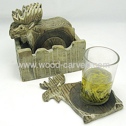 Wooden Carved deer shaped Coast Set